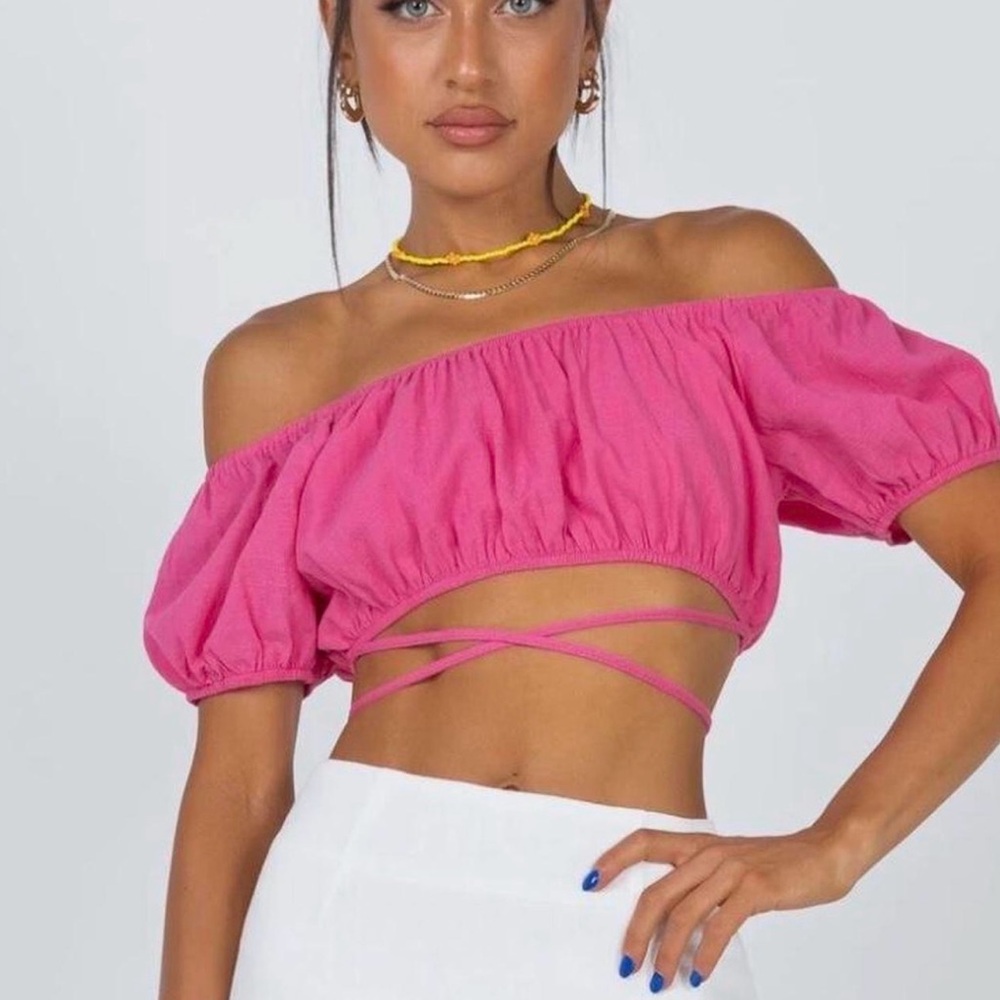 Princess Polly Vibrant Pink Off-Shoulder Crop Top